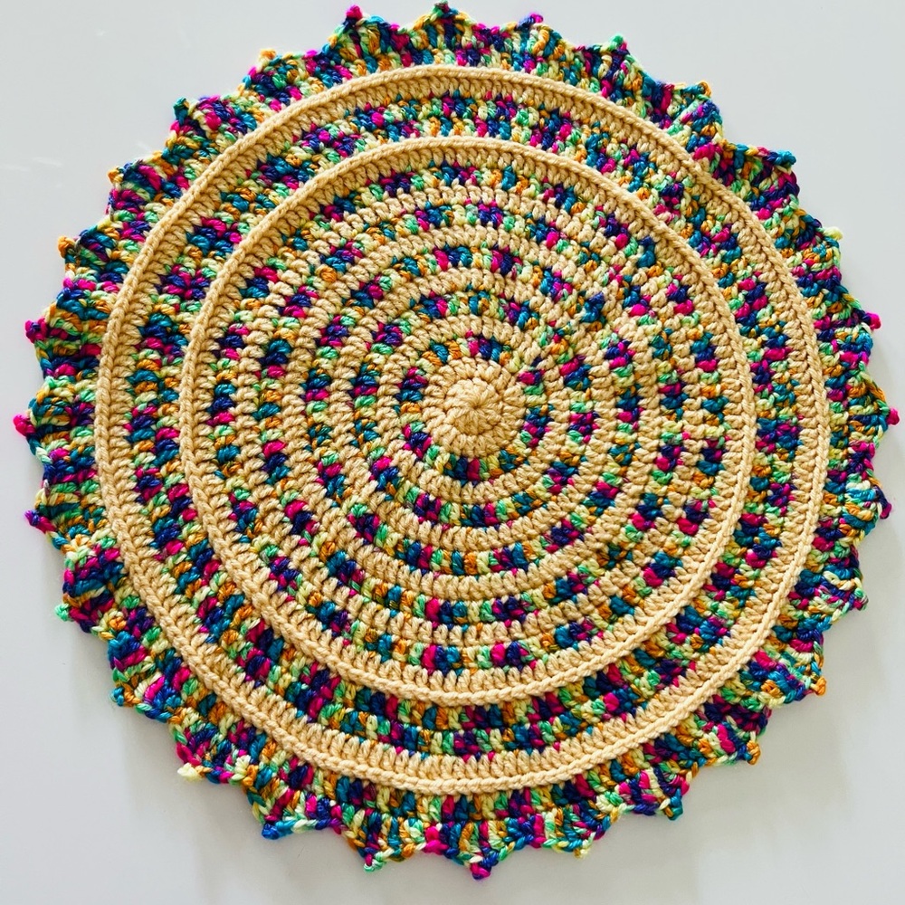 Handmade Round Crochet Doily in Multicolor